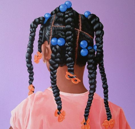 Nothing says childhood like braids & barrettes 💜 In case you needed a reminder, our hair is our crown 👑 Artist: @jessmyart Hairstyles Art, Black Punks, Black Art Painting, Punk Hair, Braid Hairstyles, Afro Art, Black Artists, Black Women Art, Black Culture