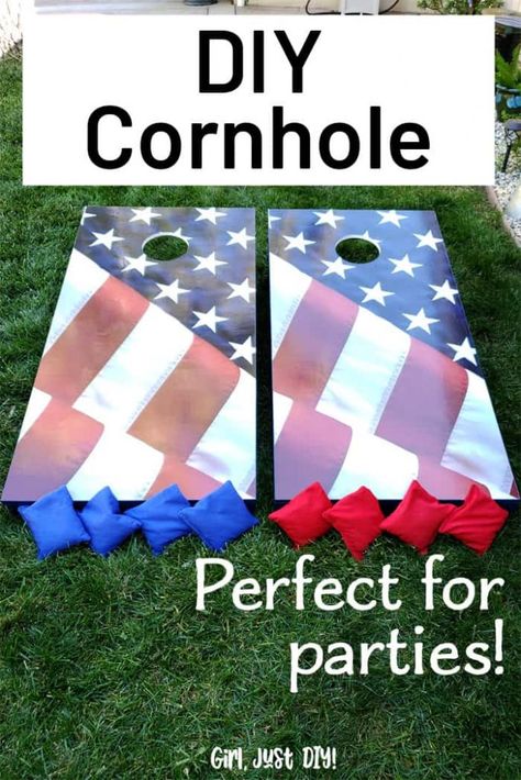 DIY Cornhole Game Board, get the woodworking plans and build your own set. Hours of family fun in the backyard or at the next BBQ, block party or tailgate. #girljustdiy Diy Cornhole Game, Bench Cabinet, Diy Cornhole, Diy Cornhole Boards, Corn Hole Diy, Awesome Woodworking Ideas, Woodworking Projects Unique, Coffee Table Bench, Cornhole Game