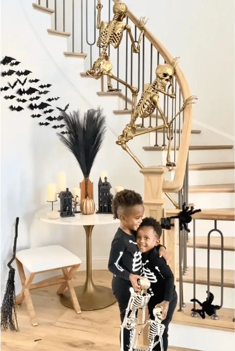 A part of our house that we decorated for Halloween is our foyer area! For the foyer we went ahead and hopped on the large skeleton train! I was able to find some gold ones that fit my aesthetic perfectly! The boys absolutely love the skeletons too, especially Cyrus! That boy is loving the skeleton’s this year more than anyone! Tap to shop the chic Halloween decor we used! Halloween Foyer, Chic Halloween Decor, Cozy Brunch, Chic Halloween, Foyer Decor, My Aesthetic, The Skeleton, Holiday Entertaining, Our House