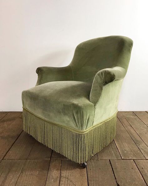 Velvet Armchair Vintage, Sage Armchair, Antique French Chairs, Green Velvet Armchair, French Arm Chair, Glass Room, French Chairs, Armchair Furniture, Napoleon Iii