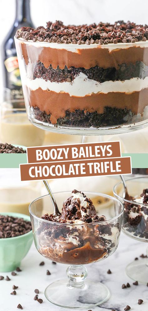 Trifles Desserts, Baileys Desserts, Baileys Trifle, Chocolate Cheesecake Trifle, Baileys Chocolate Cheesecake, Infused Desserts, Baileys Dessert, Boozy Baking, Trifle Bowl Recipes