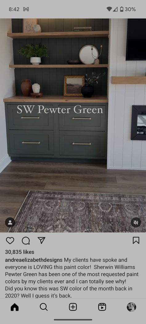 Laurel Woods Sherwin Williams Cabinets, Shade Grown Sherwin Williams Cabinets, Grown Sherwin Williams, Laurel Woods Sherwin Williams, Homburg Gray Sherwin Williams, Shade Grown Sherwin Williams, Salamander Benjamin Moore, Pantry Color Ideas Paint, Sherwin Williams Cabinets