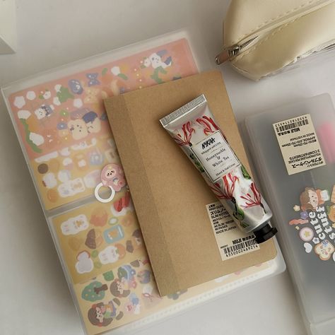 Muji , sticker binder , aesthetic , sticker decor , top loader deco Muji Binder, Cute Binder Ideas, Sticker Binder, Cute Binder, Muji Pens, Binder Ideas, Desk Stationery, Planner Cover, Pen Case