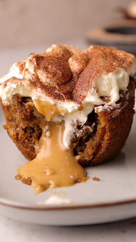 Caramel Tiramisu Cupcakes Caramel Tiramisu, Tiramisu Cupcakes, Egg Free Desserts, Dairy Free Recipe, Self Saucing Pudding, Gooey Cake, Creamy Frosting, Salted Caramel Mocha, Coffee Caramel