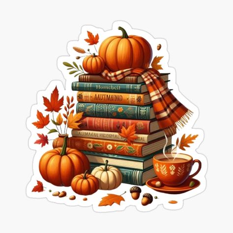 Get my art printed on awesome products. Support me at Redbubble #RBandME: https://www.redbubble.com/i/sticker/Read-More-Books-by-DeeCeeFashion/163684981.EJUG5?asc=u Books And Pumpkins, Fall Kindle Stickers, September Stickers, Bujo Illustration, Reading Journal Stickers, Fall Stickers, Scrapbook Patterns, Pumpkin Tea, Spooky Stickers