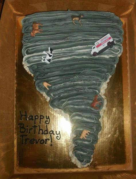 Weather Birthday Cake, Tornado Themed Cake, Tornado Cupcake Cake, Weather Cakes Ideas, Tornado Cake Design, Tornado Balloons, Fournado Birthday Cake, Twister Birthday Party Ideas, Twister Themed Party