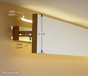 Valence Style: Shine light both on the ceiling and down the wall with this valance-style cove. This one is made from straight 3/4-in. clear pine. Blitz Design, Hidden Lighting, Diy Lampe, Cove Lighting, Indirect Lighting, Lighting Design Interior, Bedroom Lighting, Led Strip Lighting, Ceiling Design