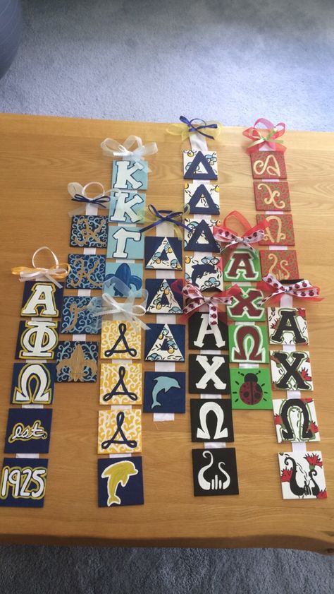 Use with board fabric Greek Prints, Sorority Gifts Diy, Sorority Baskets, Sorority Canvases, Sisterhood Ideas, Sorority Diy, Greek Crafts, Theta Phi Alpha, Easy Handmade Gifts