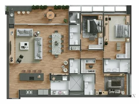 Dream House Layout, 4 Bedroom House Designs, House Floor Design, Hotel Room Design, Apartment Floor Plans, Casas The Sims 4, Home Design Floor Plans, Model House Plan, House Layout Plans