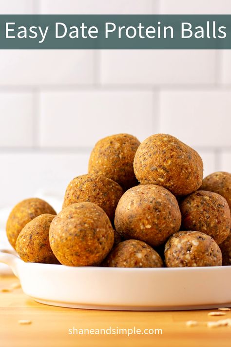 Easy Date Protein Balls (Vegan, Healthy) - Shane & Simple Protein Balls Vegan, Date Protein Balls, Protein Balls Healthy, Vegan Brownies, Plant Based Desserts, Plant Based Snacks, Vegan Brownie, Protein Balls, Bliss Balls