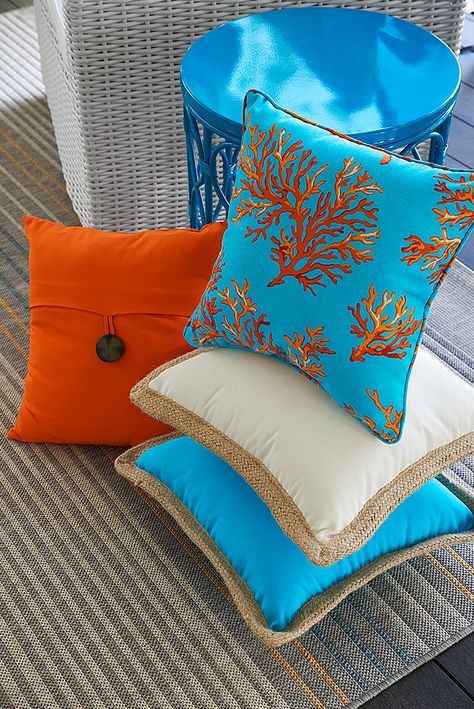 Beach House Decor Living Room, Beachy Pillows, Beach Sofa, Coral Pillow, Coral Pillows, Contemporary Cushions, Summer Pillows, Indoor Patio, Beach Cottage Style