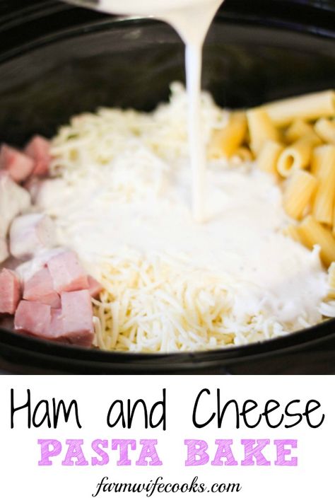 Are you looking for an easy crock pot meal? This Ham and Cheese Pasta Bake is the perfect, kid-friendly weeknight meal! #easymeal #pasta Kid Friendly Crockpot Recipes, Ham And Cheese Pasta, Slow Cooker Ham Recipes, Cheese Pasta Bake, Bake Cheese, Crockpot Ham, Slow Cooker Ham, Butter Pasta, Cheese Pasta