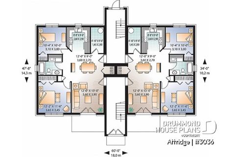 1st level of multi family plan 3036 Multifamily House Plans, Multifamily House, Drummond House Plans, Shingle Exterior, Wood Frame Construction, Duplex House Plans, Apartment Plans, Building Plan, Duplex House