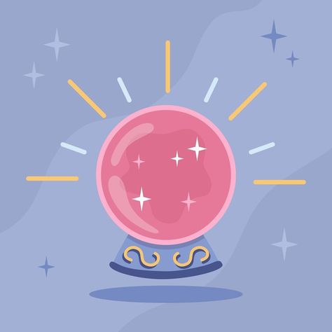 Pink crystal magic ball for fortune tell... | Premium Vector #Freepik #vector #flat #glass #design #mystery Magic Ball Illustration, Magic Logo Design, Crystal Ball Illustration, Fortune Ball, Crystal Ball Art, Mini Doodles, Globe Icon, Easy Magic, Mini Doodle