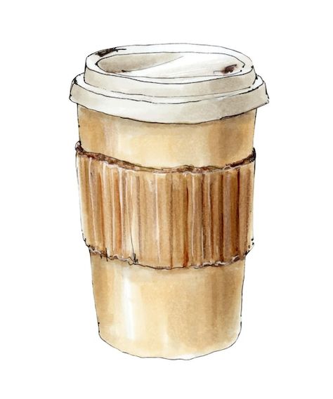 Paper Cup Drawing, Coffee In Paper Cup, Cup Of Coffee Illustration, Coffee Still Life, Coffee Cup Watercolor, Drawing Cup, Coffee Paper Cup, Cup Watercolor, Cap Drawing