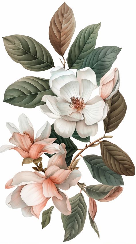 Best Feminine Tattoos, Magnolia Tattoo, Hd Flowers, Long Stem Flowers, Bold Flowers, Pink Magnolia, Botanical Flower Art, Digital Flower, Flower Bunch