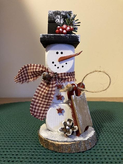 Dollar Tree Fanatics Crafts & Decor | LQQK how cute he is | Facebook Popsicle Stick Sled, Christmas Crafts Diy Gifts, Diy Seasonal Decor, Snowman Crafts Diy, Dollar Tree Christmas Decor, Wooden Snowmen, Jenga Blocks, Tumbling Blocks, Wooden Dice