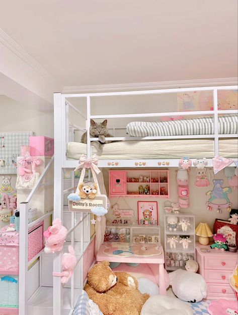 Kawaii Loft Bed, Dreamscape Room, Room Redesign, Dorm Life, Anime Room, Room Desk, Comfortable Bedroom, Dream Room Inspiration, 판타지 아트