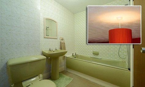 The amount spent refurbishing houses with garish interiors can add four times the value of fixing them up to the overall price of the home, experts said. Bathroom Suites Uk, Avocado Bathroom Suite, Avocado Bathroom, Navy Blue Tile, Royal Bathroom, Buy A House, Bathroom Suite, Vintage Bathrooms, Bathroom Collections