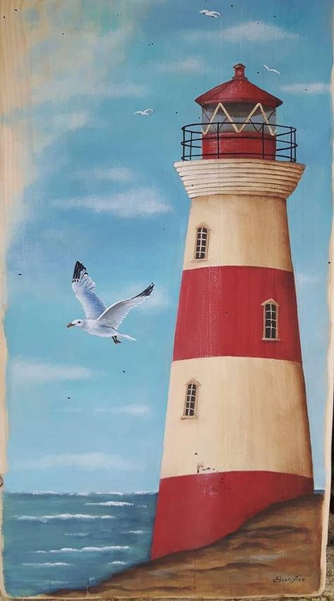 Drawing A Lighthouse, Lighthouse Drawing Simple, Lighthouse Painting Easy, Lighthouses Painting, Sea Scapes Paintings, Light House Drawing, Lighthouse Paintings, Interior Design Japanese, Painting Lighthouse