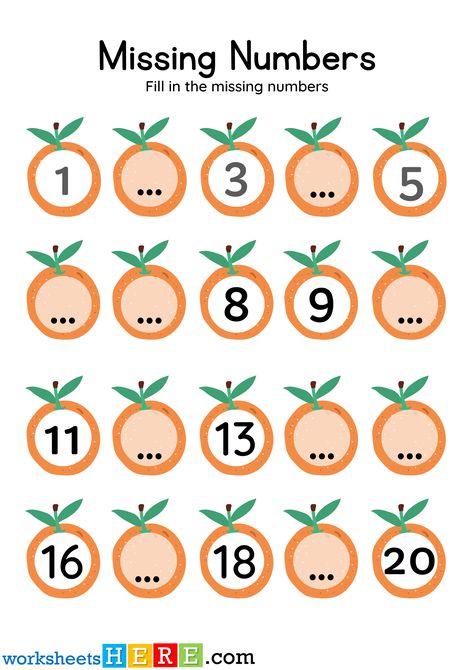 Missing Numbers Worksheet Kindergarten, Missing Numbers 1-20, Missing Numbers Kindergarten, Count And Write Worksheets, Play School Activities, Rote Counting, Missing Number Worksheets, Preschool Poems, Count And Write