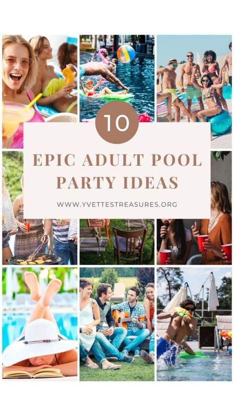 Pool Party Catering Ideas, Epic Pool Party Ideas, Theme Pool Party Ideas For Adults, Grown Up Pool Party Ideas, Pool Party For Adults Ideas, Themes For Pool Parties, Cool Pool Party Ideas, Community Pool Party Ideas, Pool Party Ideas For Women