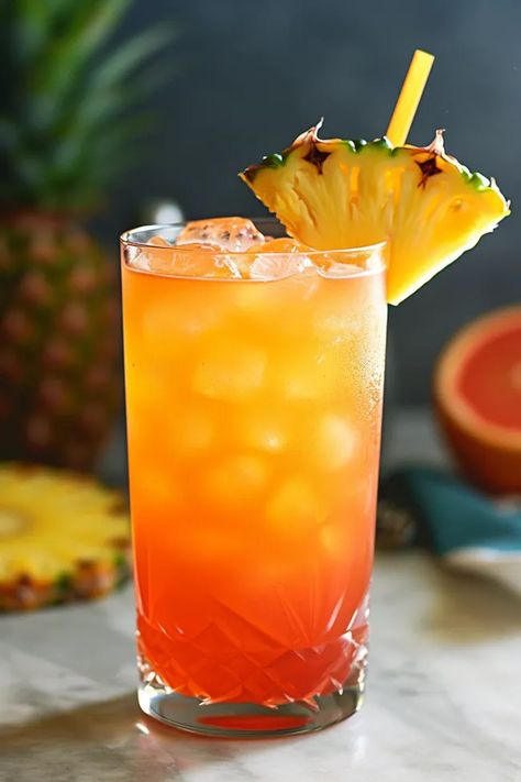 Sunshine Delight Mocktail - SipSpoon Tequila Sunrise Mocktail, Tropical Sunrise Drink, Sunrise Mocktail, Orange Cocktails, Cocktail Bitters, Tequila Sunrise, Tropical Drink, Mocktail Recipe, Fruit Smoothie Recipes