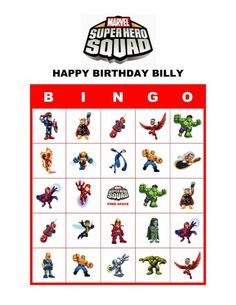 Superhero Squad, Game Bingo, Marvel Party, Billy B, Birthday Party Game, Avenger Birthday Party, Avengers Party, Bingo Cards Printable, Spiderman Party