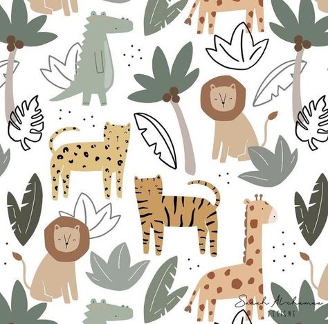 Safari Animal Illustration, Easy Jungle Animal Drawings, Jungle Animals Illustration, Safari Illustration, Cat Pattern Wallpaper, Safari Pattern, Baby Animal Drawings, Kindergarten Design, Cool Pictures For Wallpaper