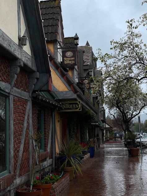 Solvang California Aesthetic, Rainy California Aesthetic, Los Angeles Rainy Day, Small Town California Aesthetic, Rainy Vancouver Aesthetic, Coastal Town Aesthetic Dark, Rainy Town Aesthetic Night, Solvang California, Pretty Aesthetic