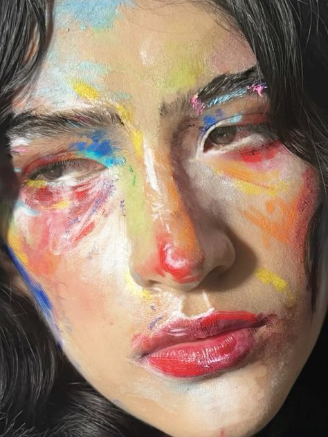 Oil Painting Makeup Look, Painting Makeup Art, Funky Eye Makeup, Inside Out Makeup, Colourful Eyeshadow Looks, Face Paint Looks, Crazy Makeup Ideas, Avante Garde Makeup, Colourful Eyeshadow