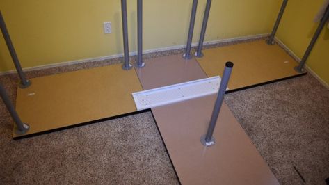 Hackers Help: Corner table without corner leg? - IKEA Hackers Ikea T Shaped Desk, Diy T Shaped Desk, T Shaped Desk For Two, T Shape Desk, T Shaped Desk, T Desk, Ikea Sewing Rooms, Partner Desk, Ikea Linnmon