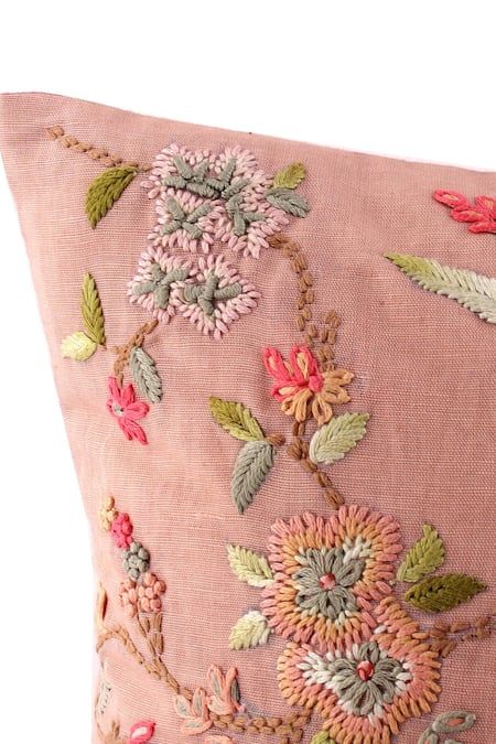 Buy Pink Cotton Linen Embroidery Flora Cushion Cover - Set Of 2 by Khaabka Online at Aza Fashions. Embroidered Pillows, Linen Embroidery, Spring Pillows, Pink Cushions, Floral Cushions, Embroidered Cushions, Embroidered Pillow, Cushion Design, Summer Cotton