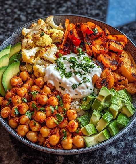 Cauliflower Quinoa Bowl, Roasted Veggie And Chickpea Bowls, Clean Eating Vegetarian Meal Plan, Savoury Yogurt Bowl, Roasted Veggie Chickpea Bowl, Chickpea Greek Bowl, Chickpea Sweet Potato Bowl, Vegetarian Bowls Healthy, Savory Yogurt Bowl