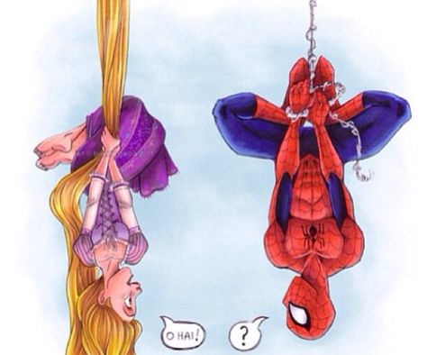 Rapunzel and Spider-Man meet Disney Crossover, Meme Comics, Disney Crossovers, Drawing Cartoon Characters, Colossal Art, Disney Rapunzel, Funny Drawings, Fan Art Drawing, Disney Fan