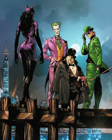 Batman Villans - Catwoman, Joker🃏, Panguin & The Riddler Punisher Comics, Batman Rogues, Batman Riddler, First Batman, Joker Comic, Gotham Villains, Batman Stuff, Comic Villains, Univers Dc