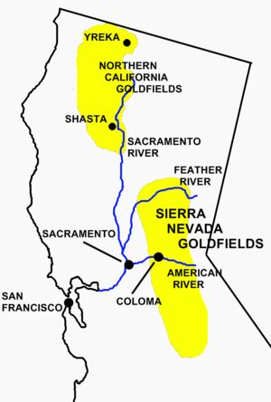 California Gold Rush Map - Free Printable Maps Gold Mining Equipment, California Trail, Arizona Map, California Gold Rush, Road Maps, Gold Map, Panning For Gold, Ca History, Japan Map