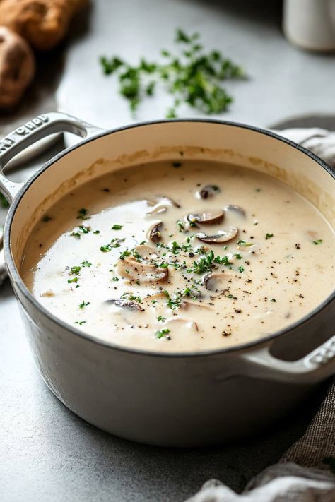 Cream Of Mushroom Soup Recipes Gluten Free, Mushroom And Brie Soup, Crème Of Mushroom Soup, Cream Of Mushroom Soup Recipes Casserole, Mushroom Souffle Recipe, Golden Mushroom Soup Recipes, Cream Of Mushroom Recipes, Mushroom Bisque Soup, Easy Cream Of Mushroom Soup