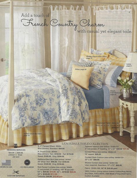 Yellow Curtains Bedroom, Blue And White French Country, Bedroom Blue And White, Bedroom In Blue, Blue Yellow Bedrooms, Toile Bedding, French Country Bathroom, Bedroom Blue, French Country Bedrooms