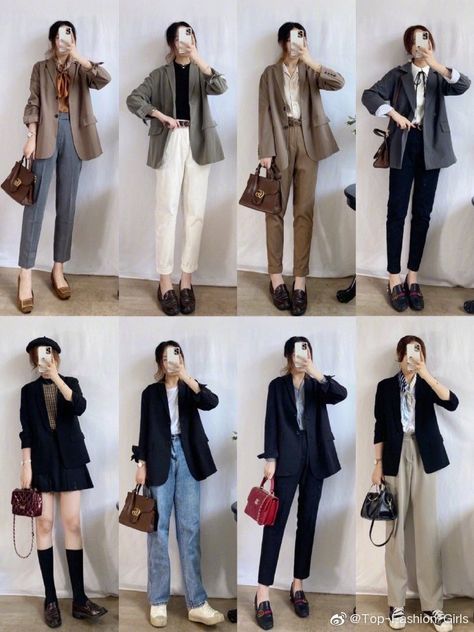 Korean Style Blazer Outfit, Smart Casual Outfit For Summer, Office Korean Outfits Women, Korean Outfits Office Wear, Work Outfits Women Asian, Aesthetic Office Outfits Women, Academic Job Interview Outfit, Korean Working Outfit, Outfit Kerja Casual