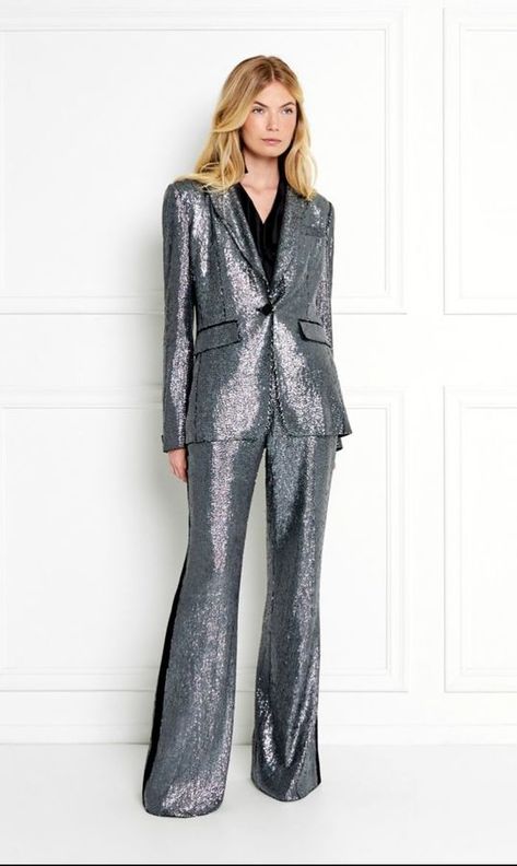 Long Sleeve Jumpsuit Formal, Sequin Long Dress, English Room, Sequin Blazer, Spring Couture, Creative Stuff, Couture Week, Victoria Dress, Stretch Crepe