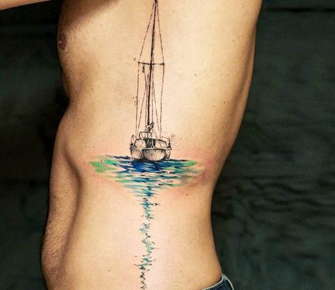 Tattoo photo - Sailboat tattoo by Rodrigo Tas Jonna Hyttinen, Tattoo Leo, Sailing Tattoo, Sailboat Tattoo, Boat Tattoo, Anchor Tattoos, Nautical Tattoo, Octopus Tattoo, Ship Tattoo