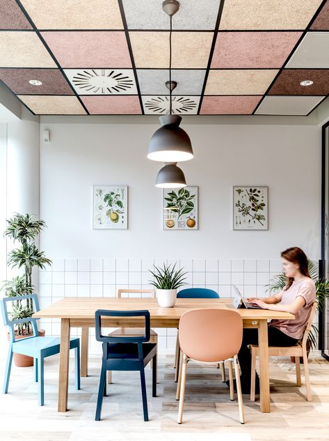 Nordea Less Waste Offices – Gdynia Office Ceiling, Boho Office, Recycled Brick, Office Tour, Beach Restaurant, Pro Bono, Staff Room, Small Fry, Ceiling Treatments