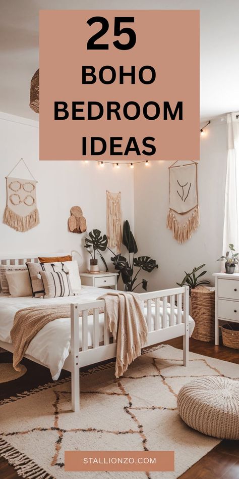 Boho style bedroom with chic decor and bohemian furniture. Bohemian Bedroom Furniture, Boho Bedroom Furniture, Inviting Bedroom, Boho Bedroom Ideas, Bohemian Furniture, Boho Style Bedroom, Chic Bohemian, Style Bedroom, Bohemian Bedroom