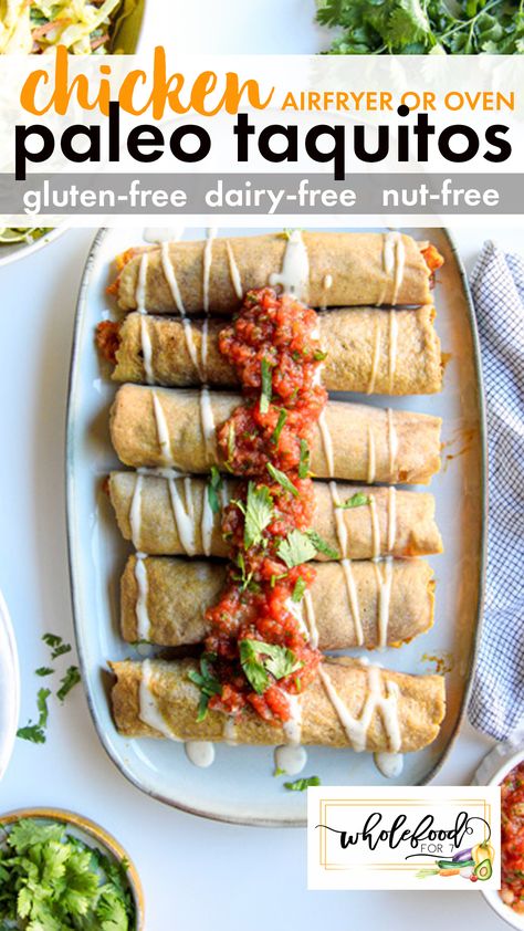 Paleo Chicken Taquitos Steam Chicken Recipe, Ella Vegan, Steamed Chicken, Chicken Taquitos, Easy Air Fryer, Paleo Chicken, Paleo Whole 30, Paleo Dinner, Primal Paleo