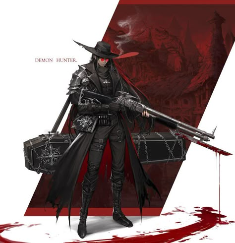 ArtStation - Demon hunter, Kalle(JunYeong Shin) Demon Hunter Art, Dnd Cowboy, Dark Western, Sif Dark Souls, Japanese Demon, Blood Hunter, Half Elf, Hunter Art, Fantasy Demon