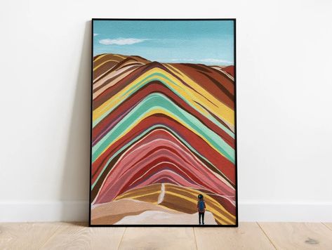 Peru Painting, Rainbow Mountains Peru, Rainbow Mountains, Rainbow Mountain, Mountain Canvas, Cartoon Posters, Teacher Things, Hur Man Målar, Printed Art