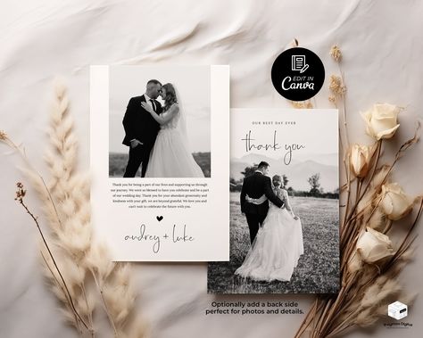 Photo Modern Thank You Card Template, Bridal Shower Thank You Card, Modern Wedding Thank You Card, Minimalist Wedding Photo Thank You Card Thank You Card For Wedding, Engagement Thank You Cards, Thank You Wedding Cards, Thank You Card Wedding, Photo Thank You Cards, Engagement Celebration, Thank You Card Template, Wedding Invitation Paper, Photo Template