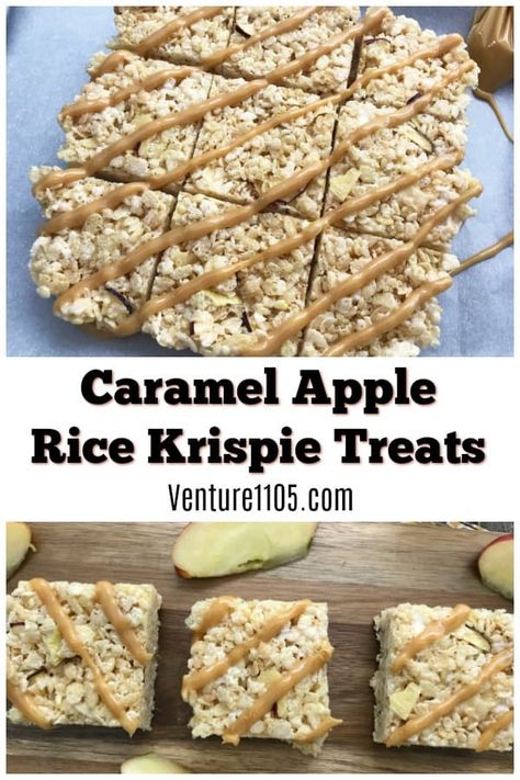 Caramel Apple Rice Krispie Treats Recipe Apple Rice Krispie Treats, Fresh Baked Bread Recipe, Apple Rice, Dried Apple Chips, Rice Krispie Treats Recipe, Fall Parties, Apple Recipe, Krispie Treats Recipe, Holiday Baking Recipes