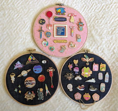 Pin Collection Displays, Pin Board Ideas, Enamel Pin Display, Here We Go Again, Hey Yall, Crafty Craft, Disney Pins, Hoop Art, Diy Arts And Crafts